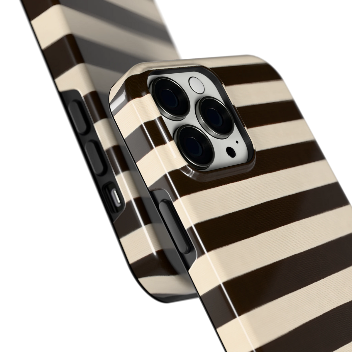 Espresso Streepjes hoesje voor iPhone 13 Pro Max, close-up
