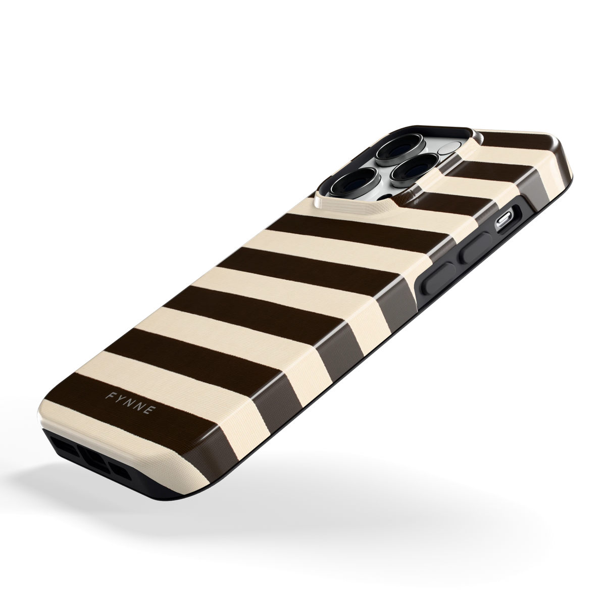 Espresso Streepjes hoesje voor iPhone 14 Pro, schuin