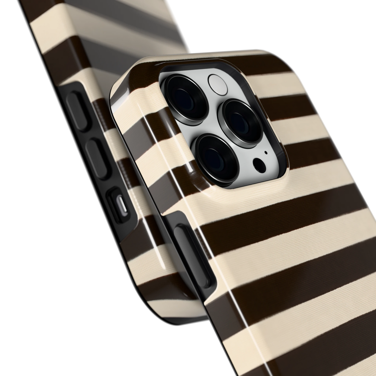 Espresso Streepjes hoesje voor iPhone 14 Pro, close-up