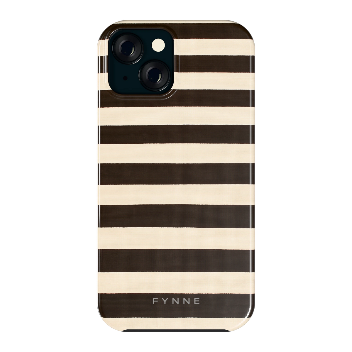 Espresso Streepjes hoesje voor iPhone 15, achterkant