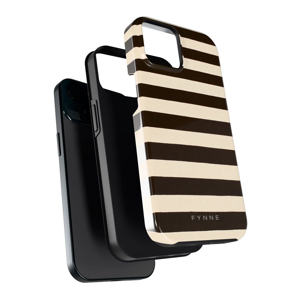 Espresso Streepjes hoesje voor iPhone 15, los van de telefoon
