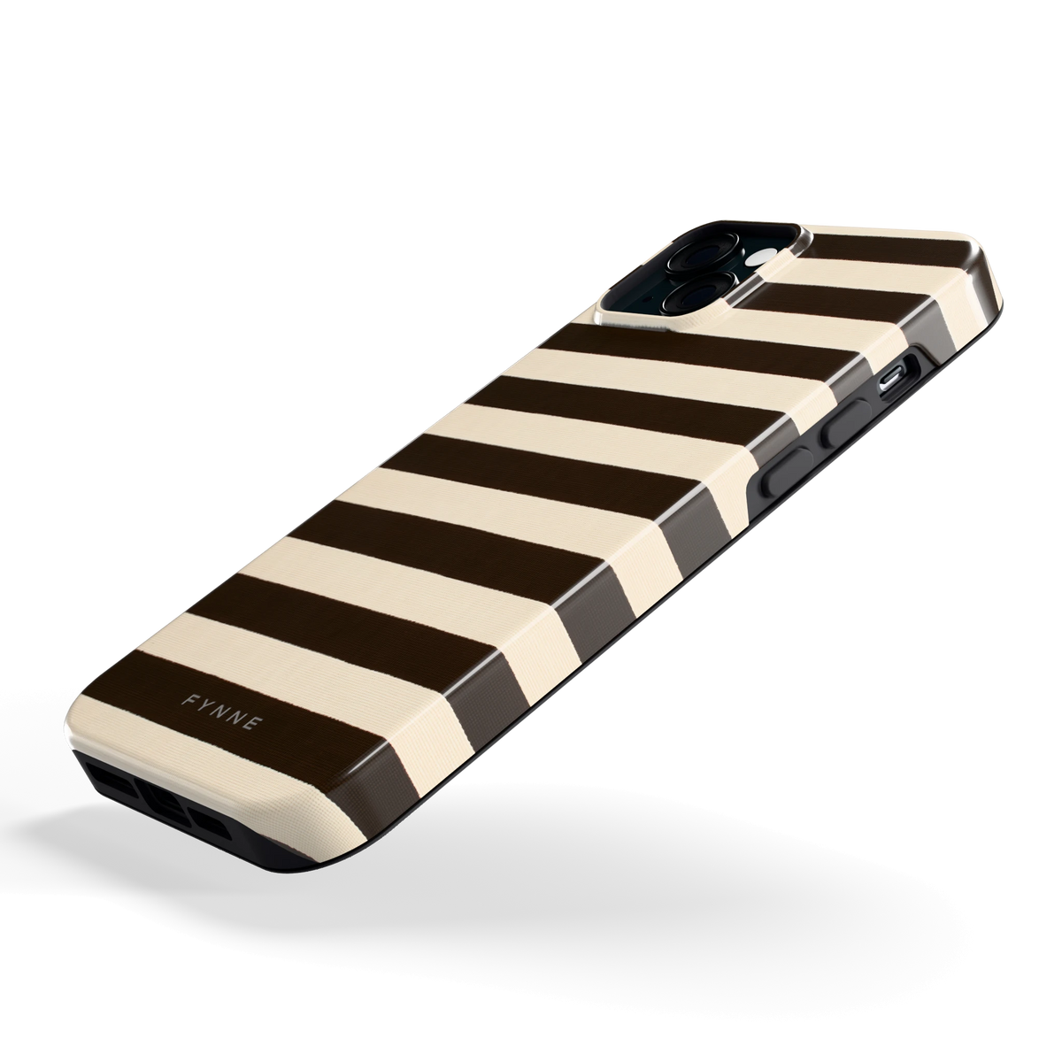 Espresso Streepjes hoesje voor iPhone 15 Plus, schuin