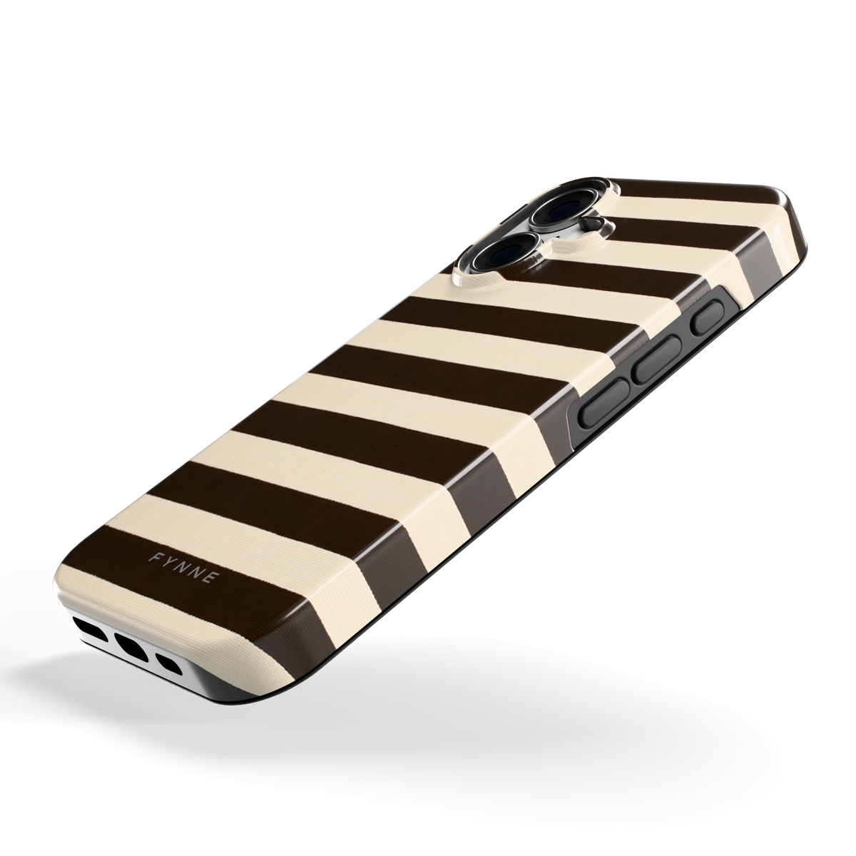 Espresso Streepjes hoesje voor iPhone 16, schuin