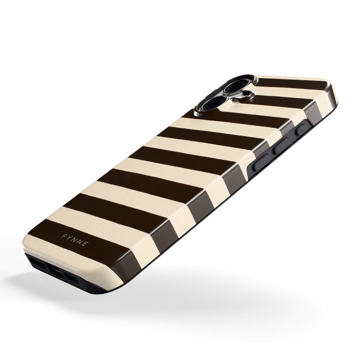 Espresso Streepjes hoesje voor iPhone 16 Plus, schuin