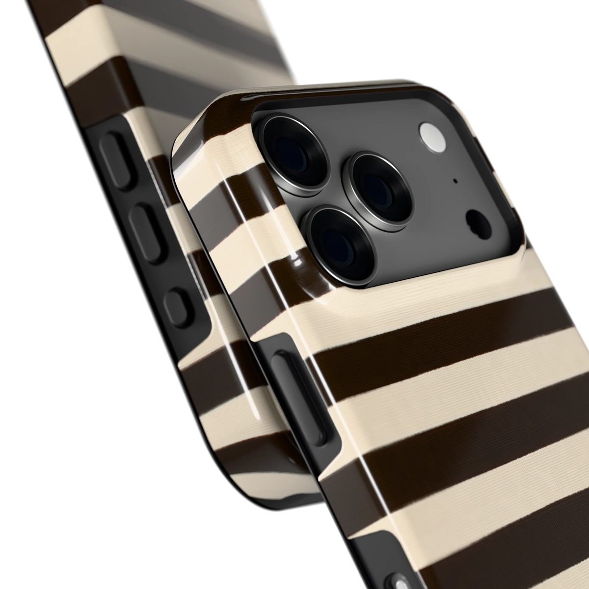 Espresso Streepjes hoesje voor iPhone 18 Pro, close-up