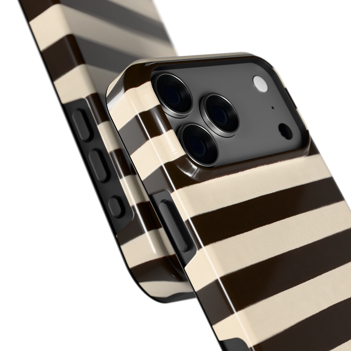 Espresso Streepjes hoesje voor iPhone 18 Pro Max, close-up