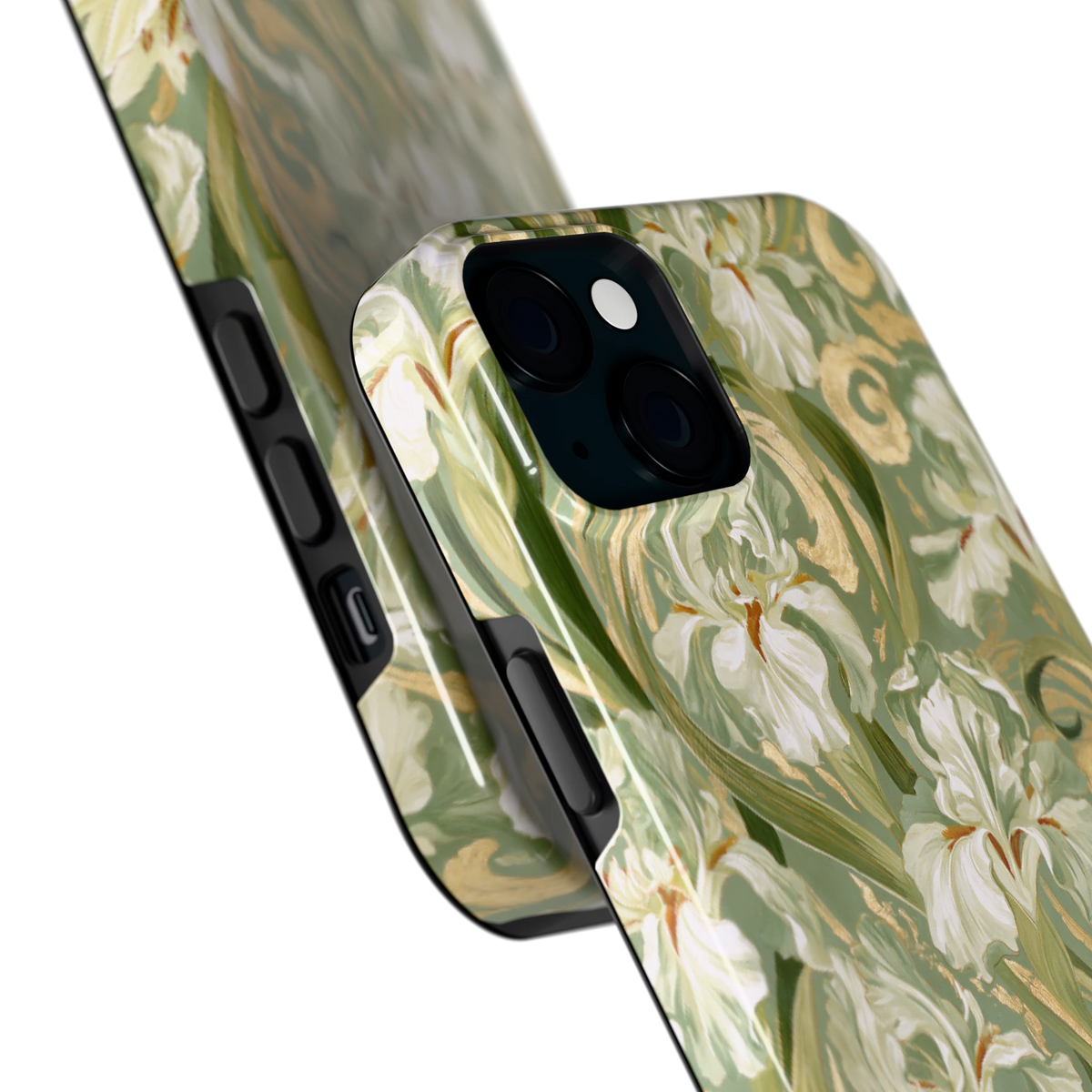 Verguld Irissenveld hoesje voor iPhone 15 Plus, close-up