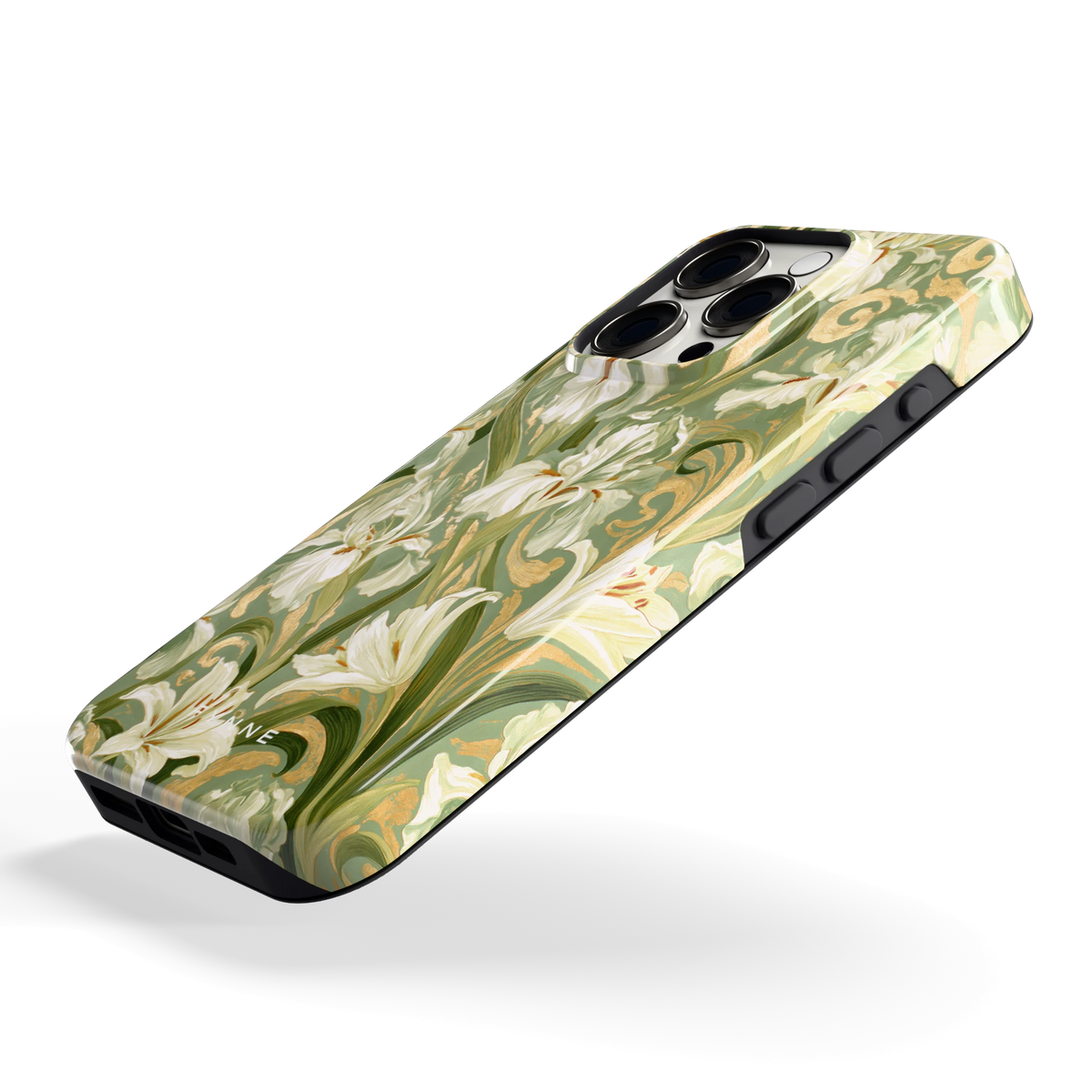Verguld Irissenveld hoesje voor iPhone 15 Pro, schuin
