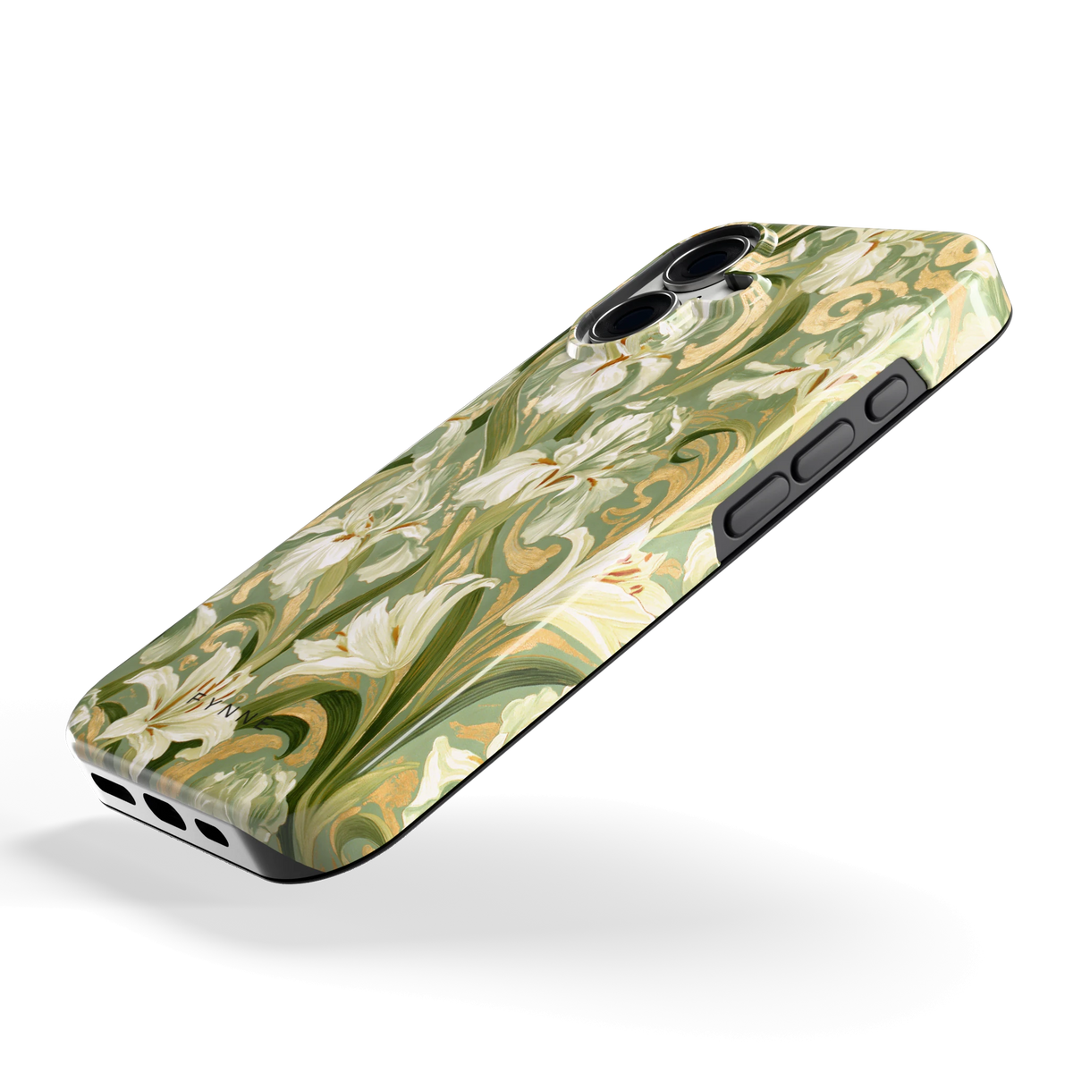 Verguld Irissenveld hoesje voor iPhone 16, schuin