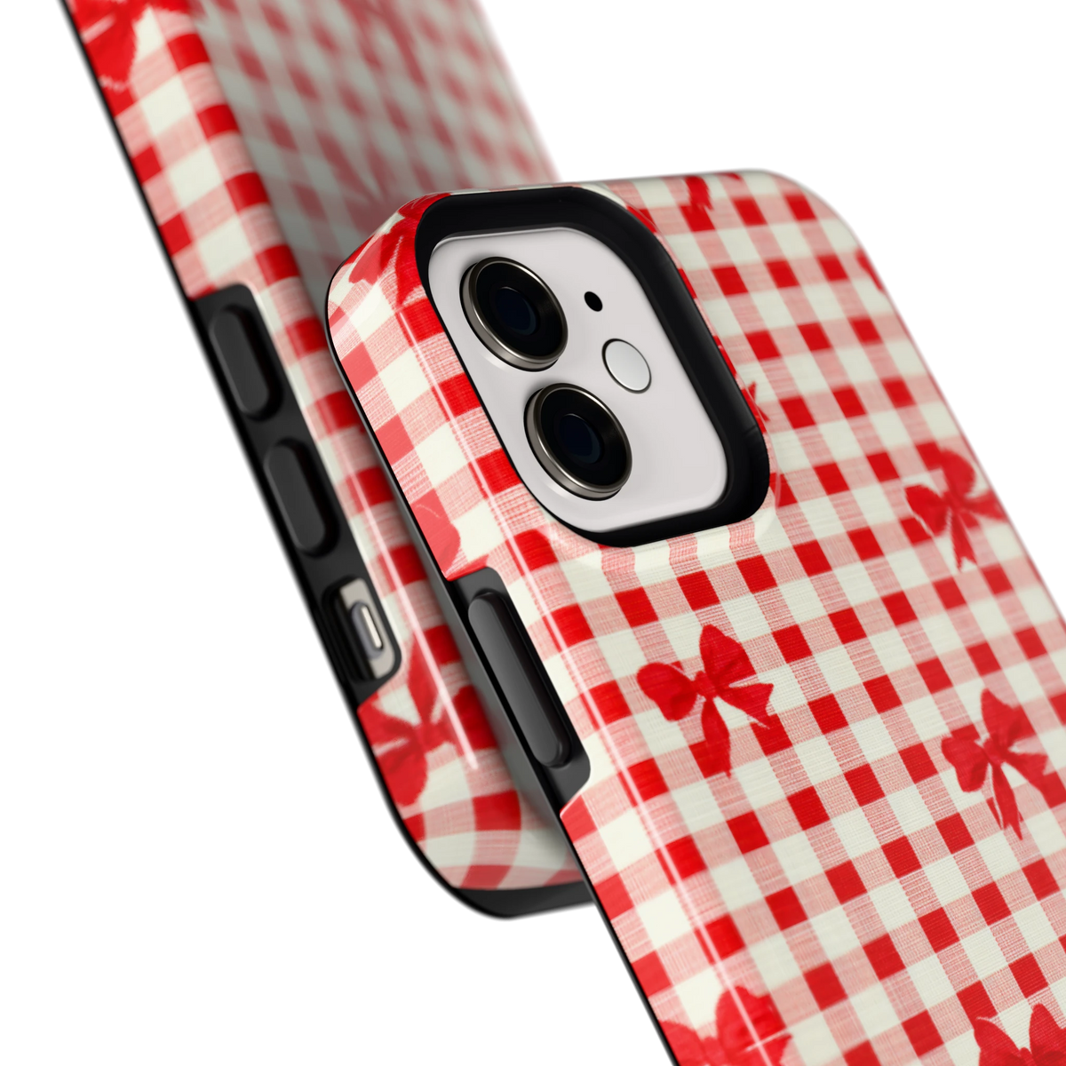 Geruite Strikjes hoesje voor iPhone 12, close-up
