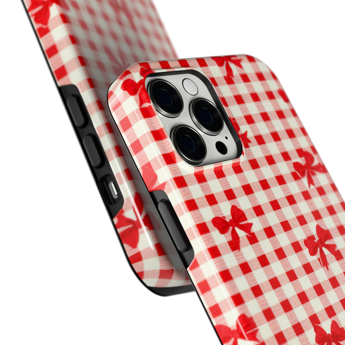 Geruite Strikjes hoesje voor iPhone 12 Pro Max, close-up