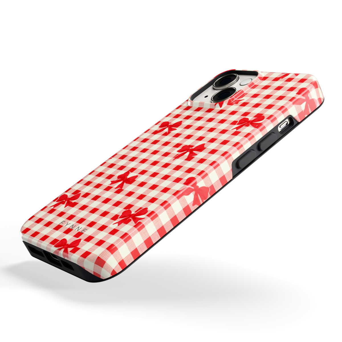 Geruite Strikjes hoesje voor iPhone 14, schuin