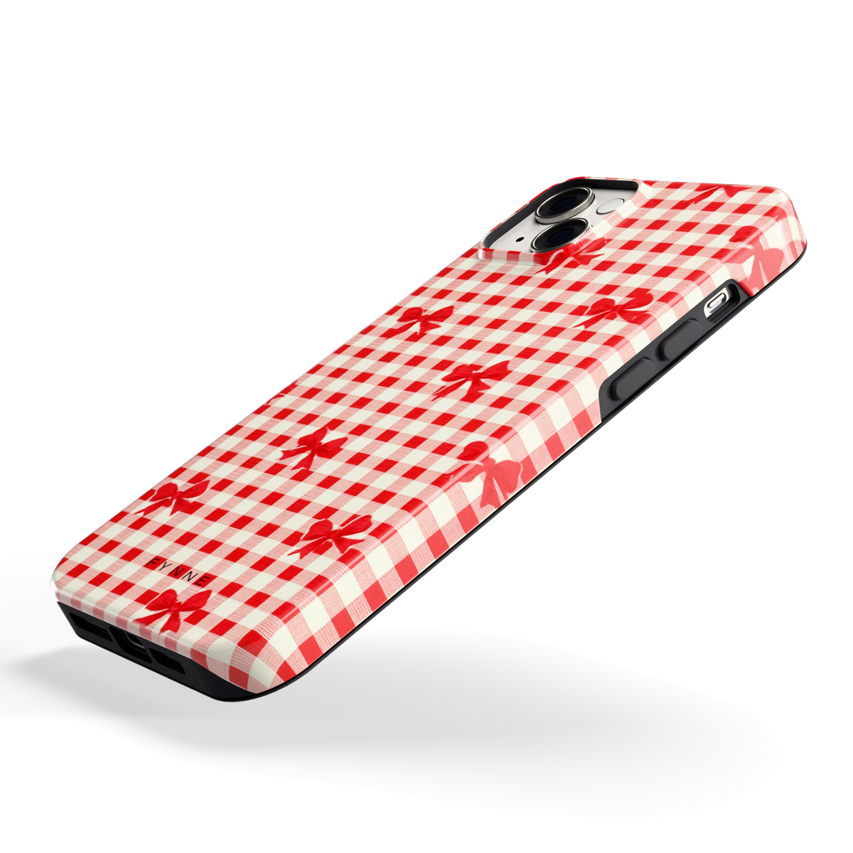 Geruite Strikjes hoesje voor iPhone 14 Plus, schuin