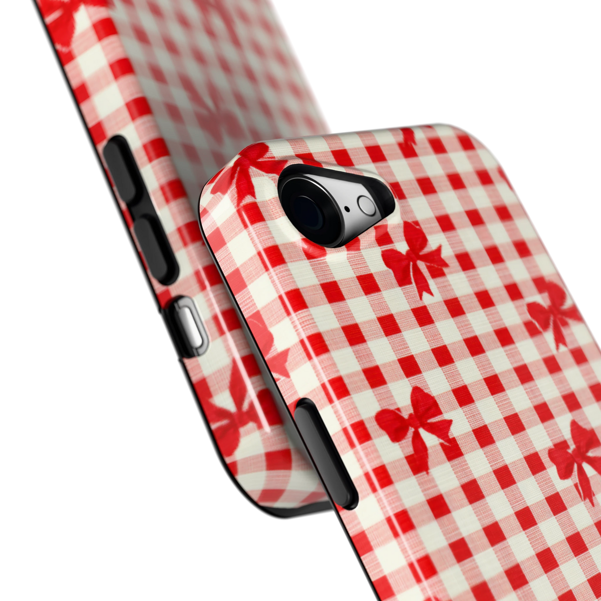 Geruite Strikjes hoesje voor iPhone 16e, close-up