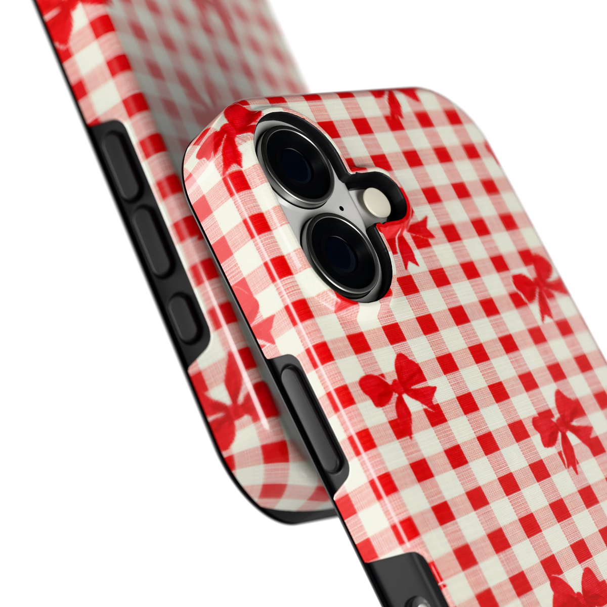 Geruite Strikjes hoesje voor iPhone 17, close-up