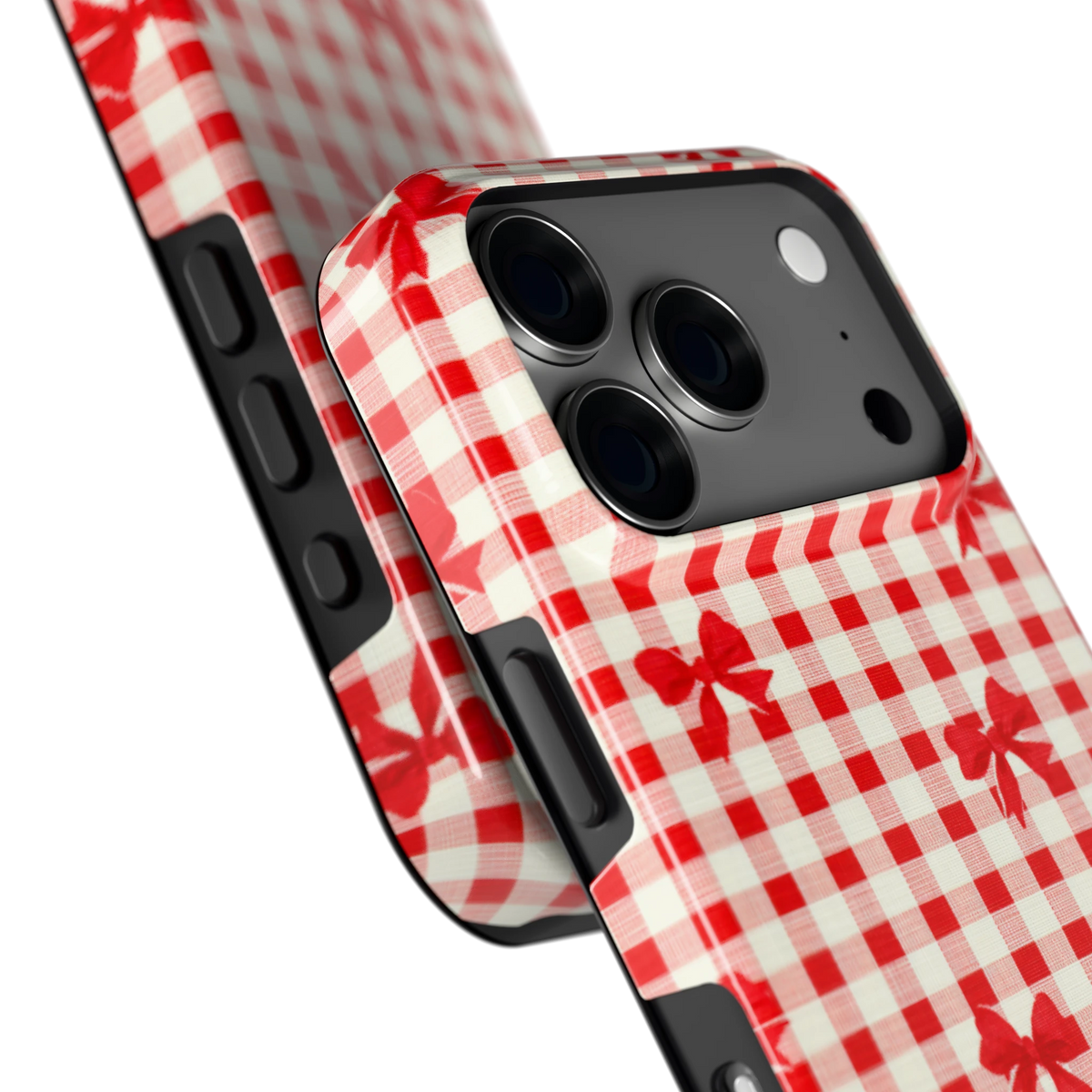 Geruite Strikjes hoesje voor iPhone 18 Pro, close-up