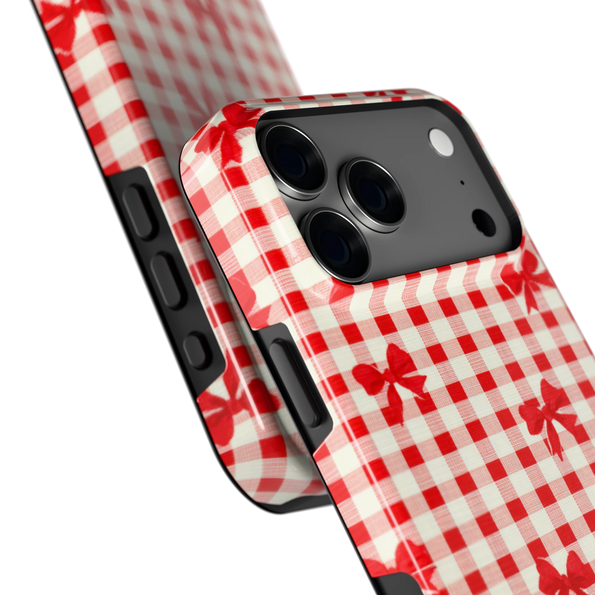 Geruite Strikjes hoesje voor iPhone 18 Pro Max, close-up