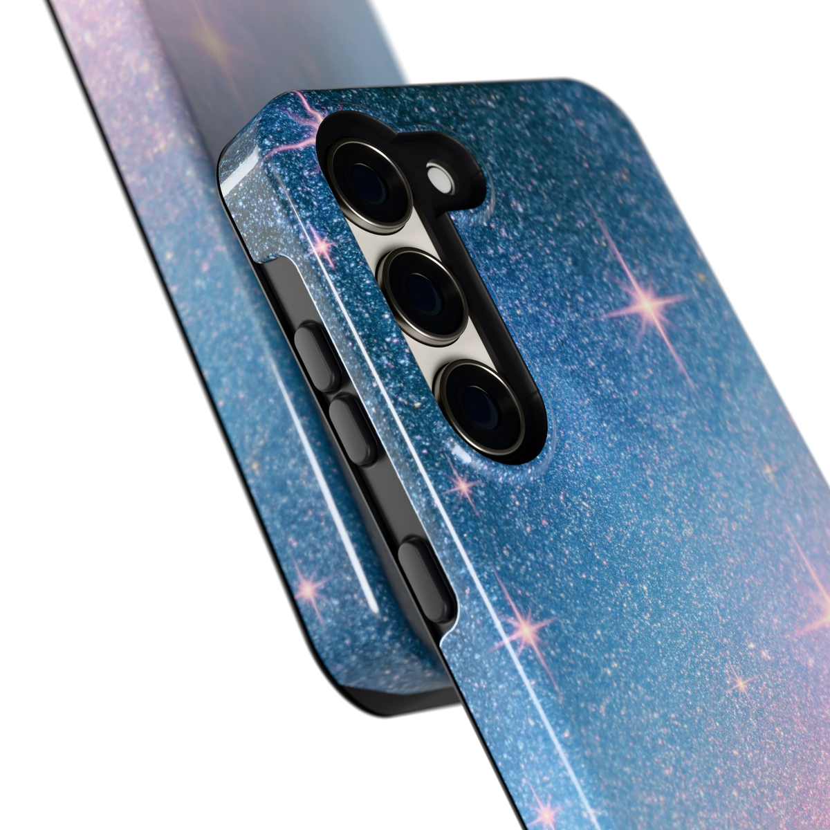Glitter Sterrenhemel hoesje voor Galaxy S23, close-up