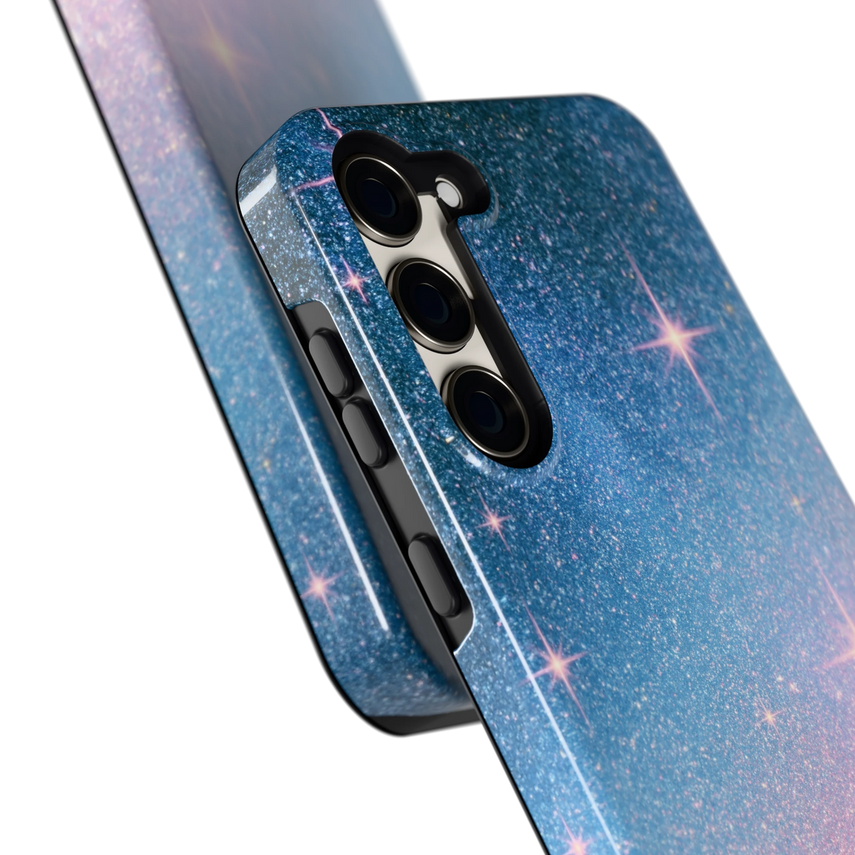Glitter Sterrenhemel hoesje voor Galaxy S23+, close-up