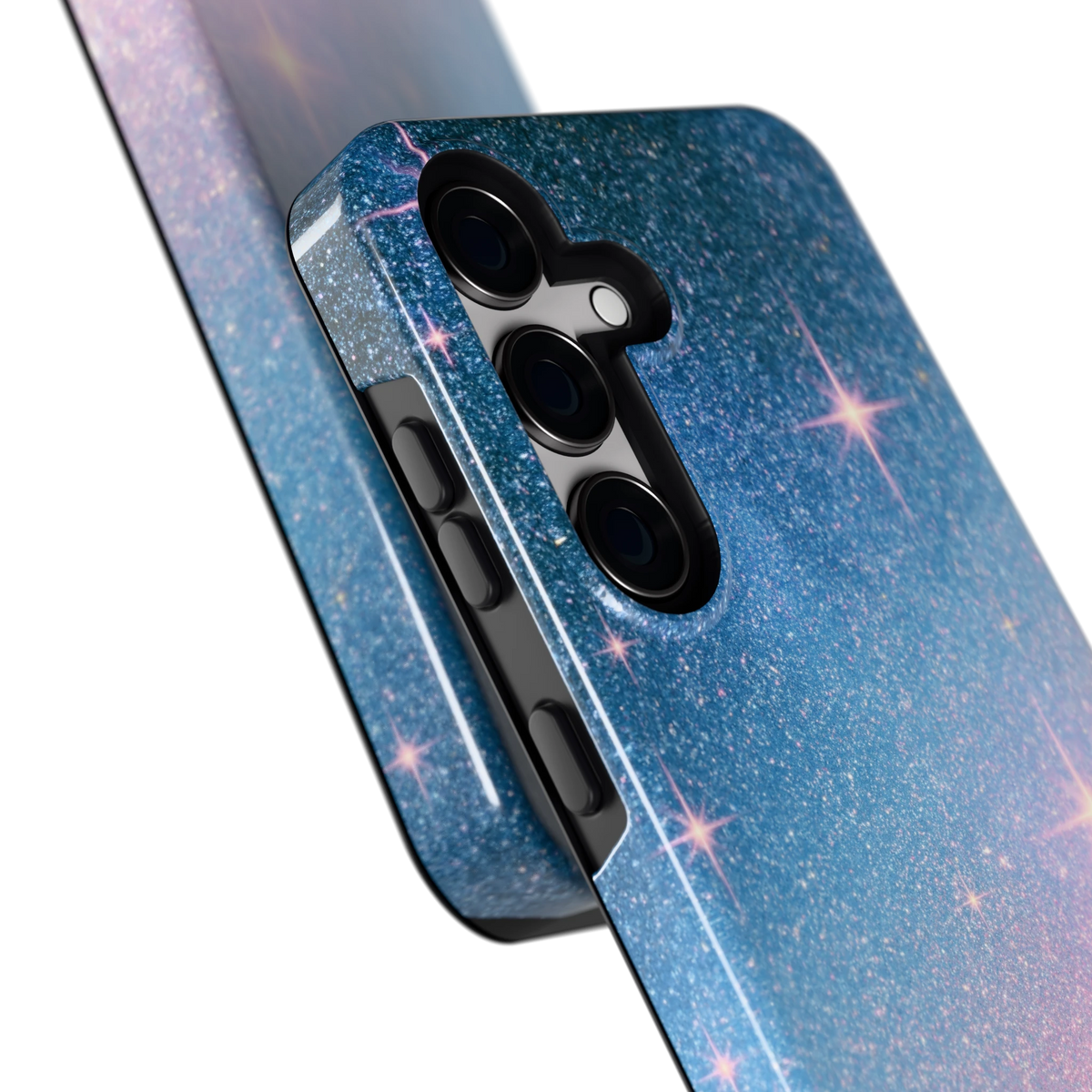 Glitter Sterrenhemel hoesje voor Galaxy S24, close-up