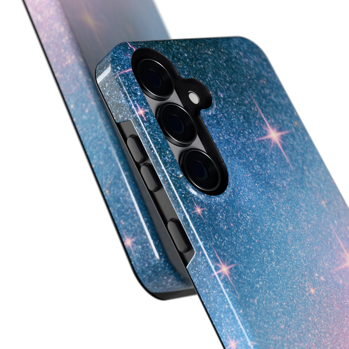 Glitter Sterrenhemel hoesje voor Galaxy S25+, close-up