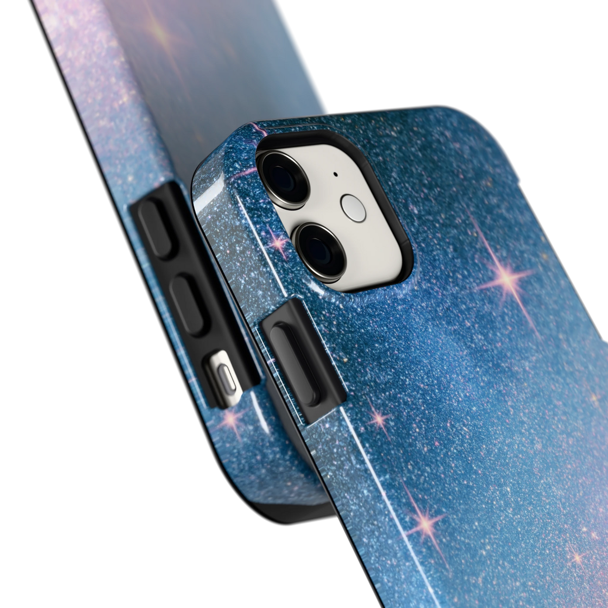 Glitter Sterrenhemel hoesje voor iPhone 11, close-up