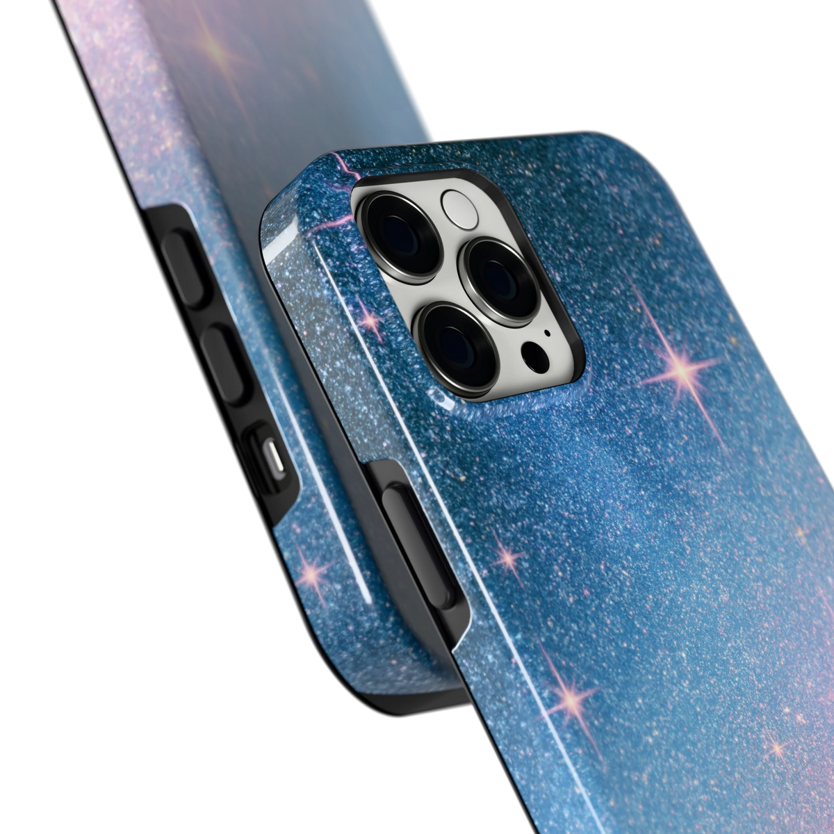 Glitter Sterrenhemel hoesje voor iPhone 12 Pro Max, close-up