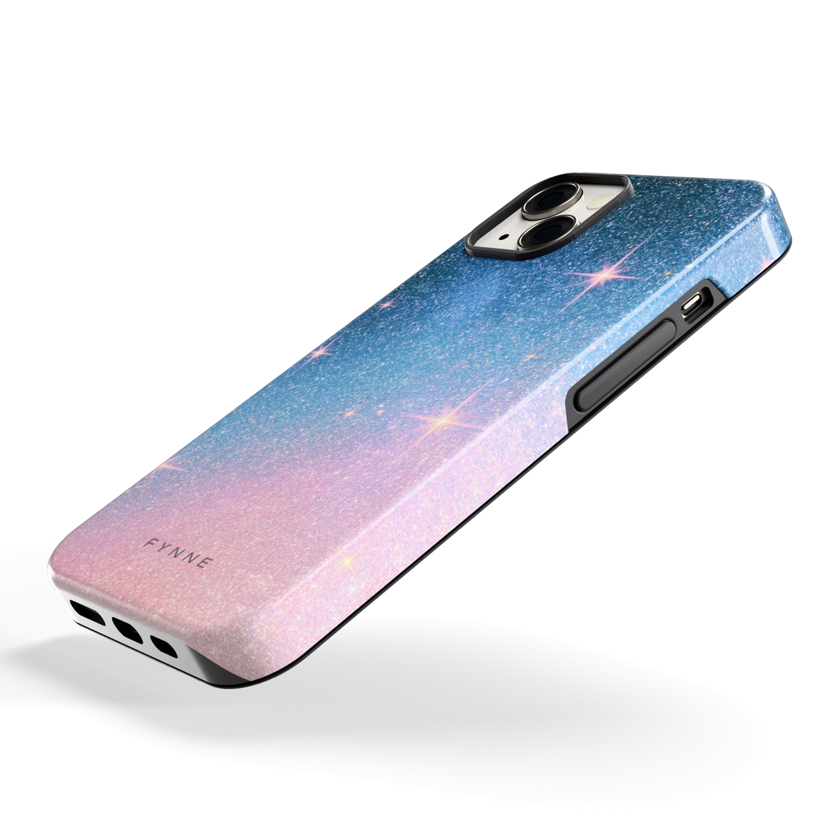 Glitter Sterrenhemel hoesje voor iPhone 13, schuin