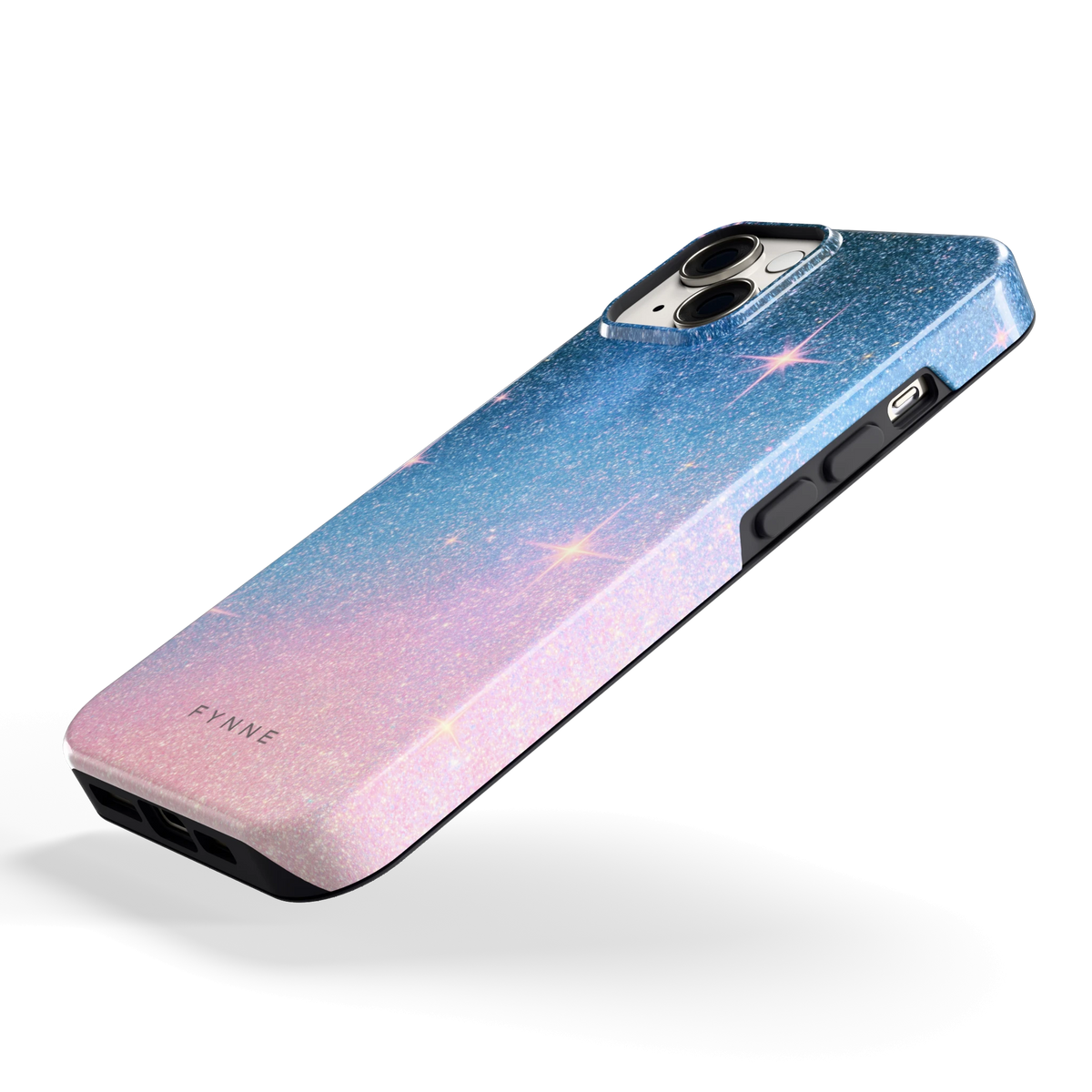 Glitter Sterrenhemel hoesje voor iPhone 14, schuin