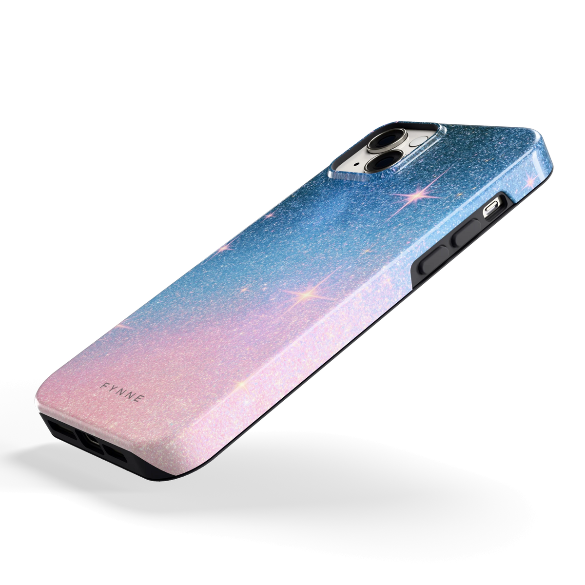 Glitter Sterrenhemel hoesje voor iPhone 14 Plus, schuin