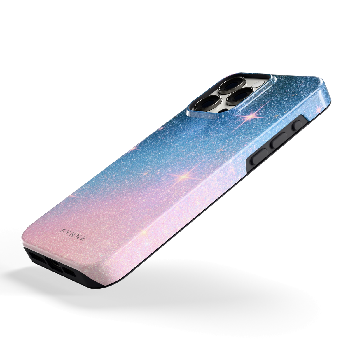Glitter Sterrenhemel hoesje voor iPhone 15 Pro Max, schuin