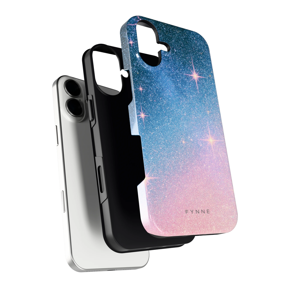 Glitter Sterrenhemel hoesje voor iPhone 16 Plus, los van de telefoon