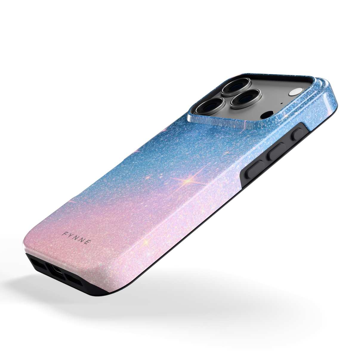 Glitter Sterrenhemel hoesje voor iPhone 17 Pro, schuin