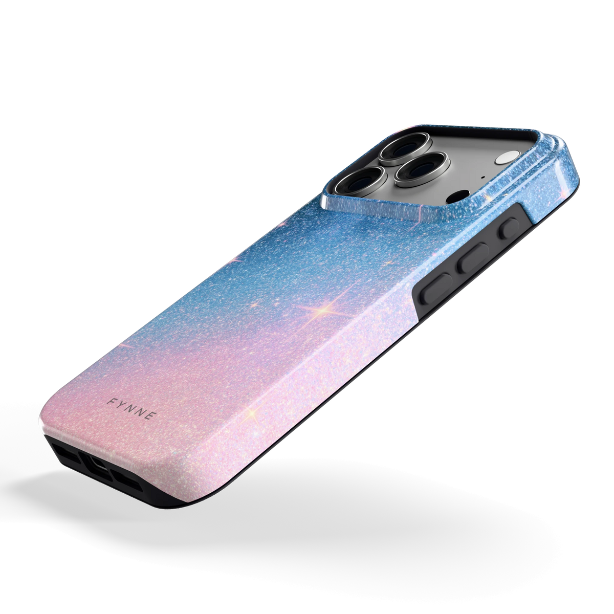 Glitter Sterrenhemel hoesje voor iPhone 18 Pro, schuin