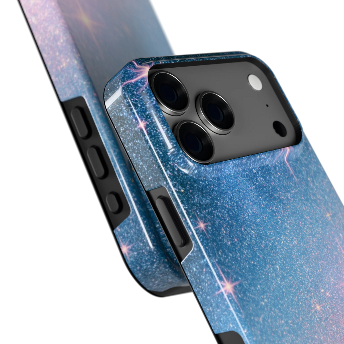 Glitter Sterrenhemel hoesje voor iPhone 18 Pro Max, close-up