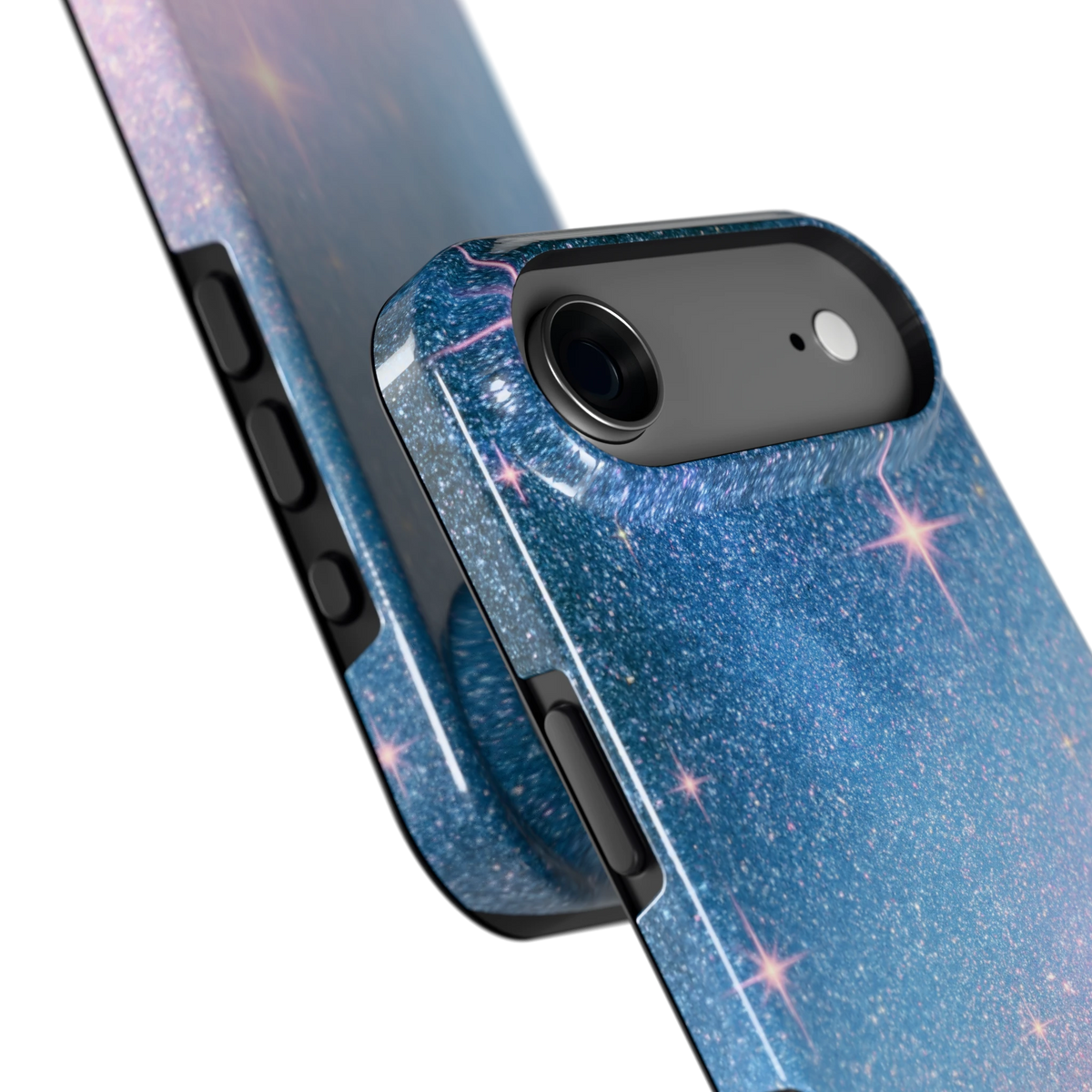 Glitter Sterrenhemel hoesje voor iPhone Air, close-up