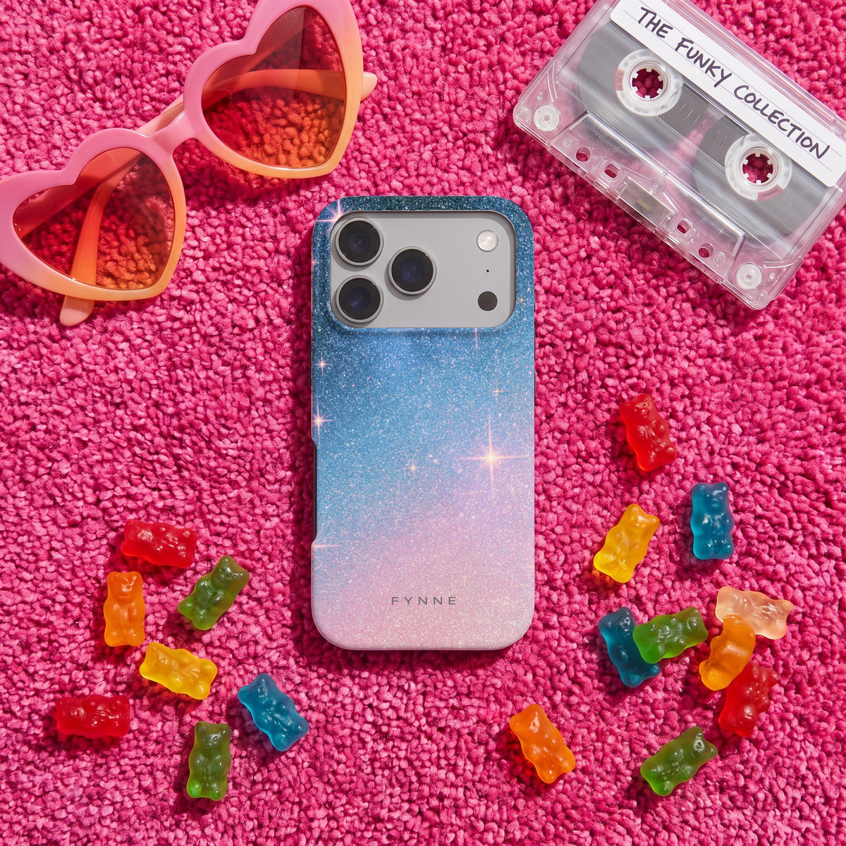 Glitter Sterrenhemel hoesje op een iPhone 17 Pro, uit The Funky Collection