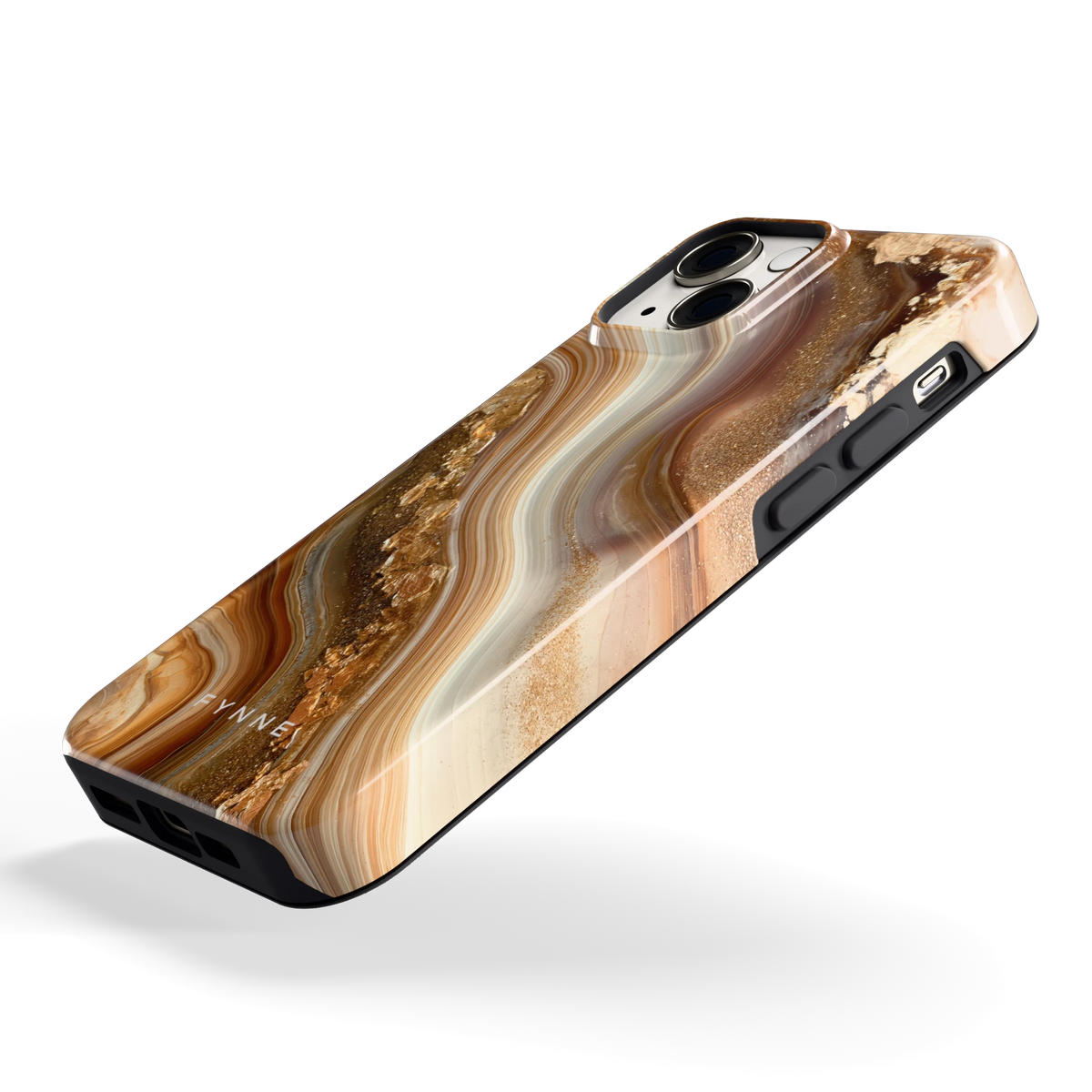 Gouden Agaatgolf hoesje voor iPhone 13 mini, schuin