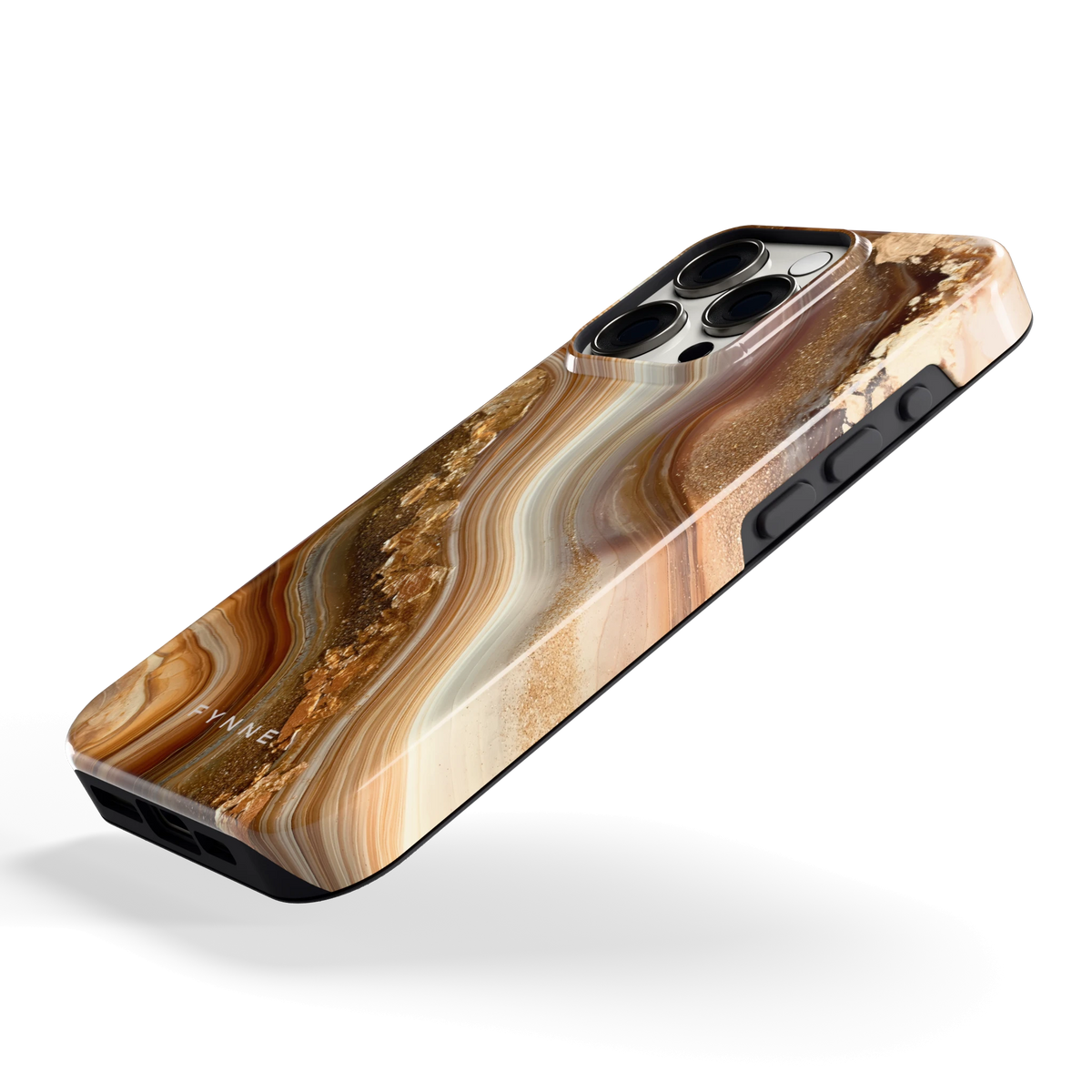 Gouden Agaatgolf hoesje voor iPhone 15 Pro, schuin