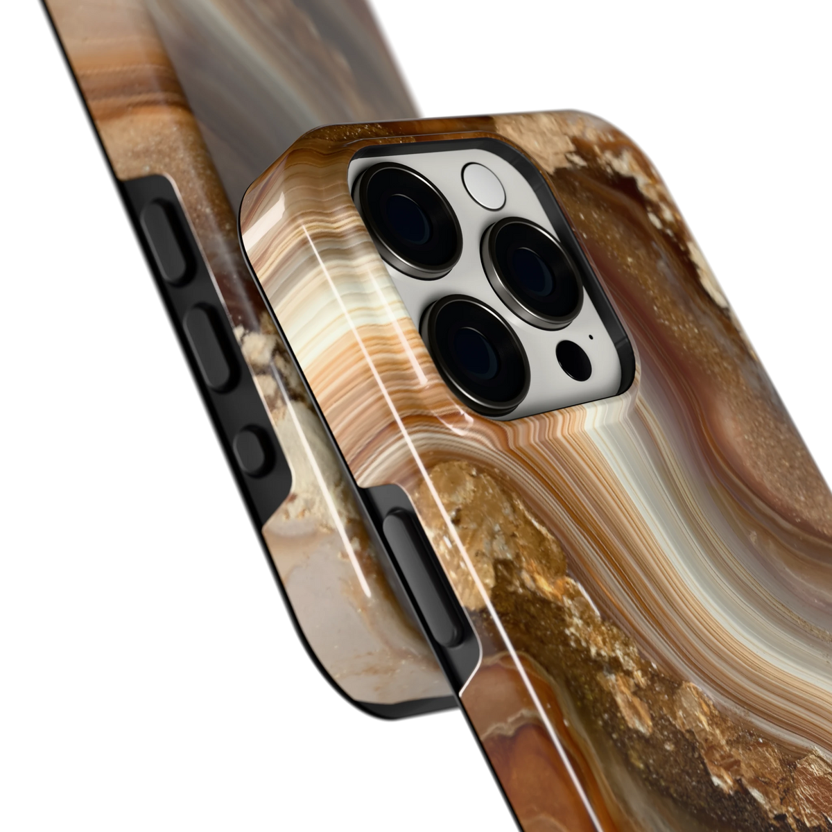 Gouden Agaatgolf hoesje voor iPhone 15 Pro, close-up