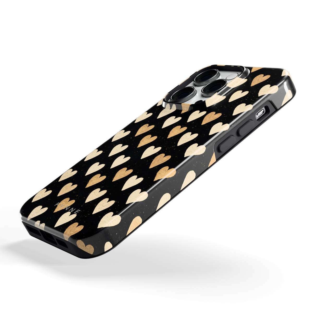 Gouden Hartjes hoesje voor iPhone 14 Pro, schuin