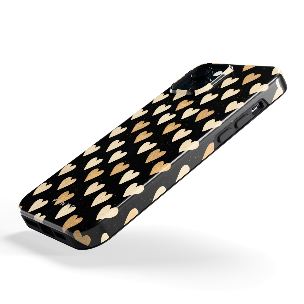 Gouden Hartjes hoesje voor iPhone 15 Plus, schuin