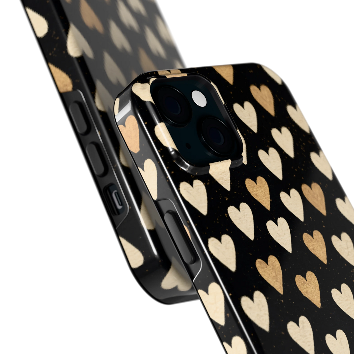 Gouden Hartjes hoesje voor iPhone 15 Plus, close-up
