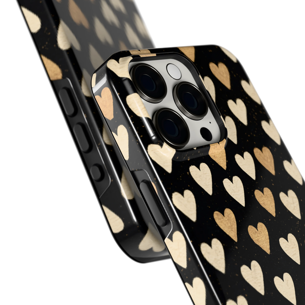 Gouden Hartjes hoesje voor iPhone 15 Pro Max, close-up