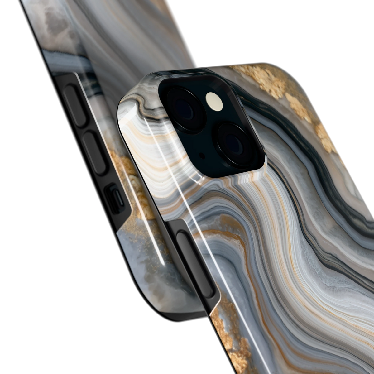 Gouden Marmer hoesje voor iPhone 15, close-up