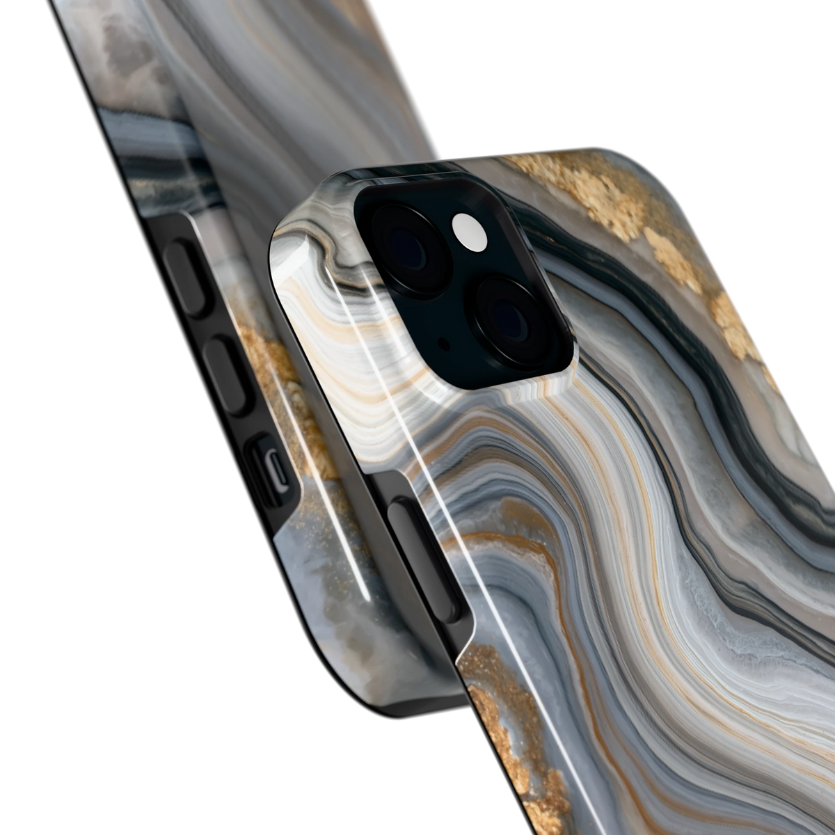Gouden Marmer hoesje voor iPhone 15 Plus, close-up