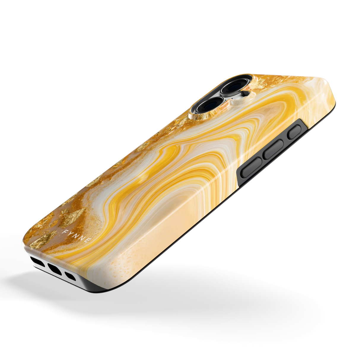Gouden Marmerswirl hoesje voor iPhone 16, schuin
