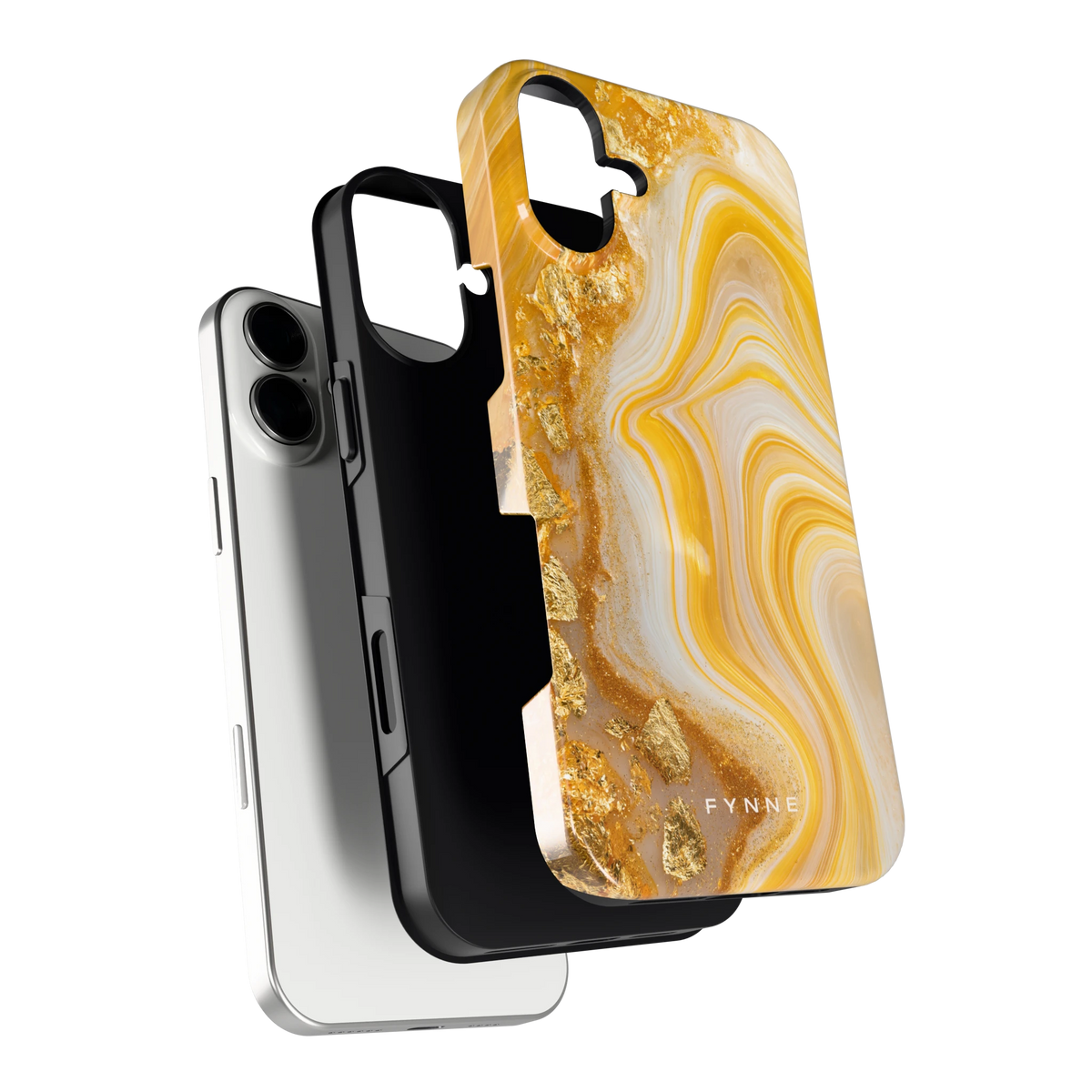 Gouden Marmerswirl hoesje voor iPhone 16 Plus, los van de telefoon