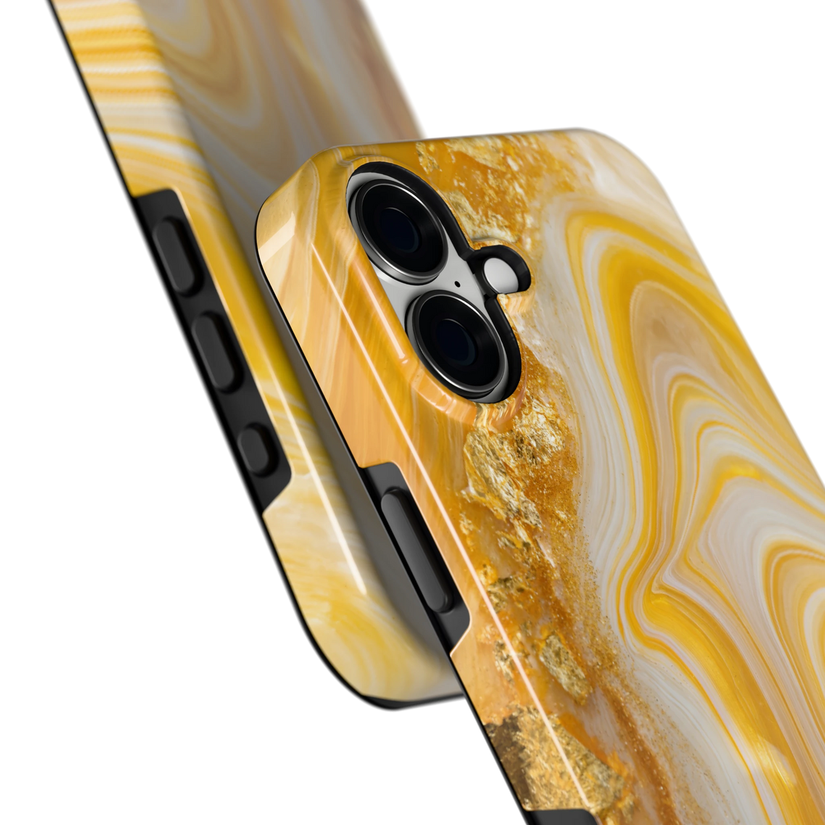 Gouden Marmerswirl hoesje voor iPhone 16 Plus, close-up