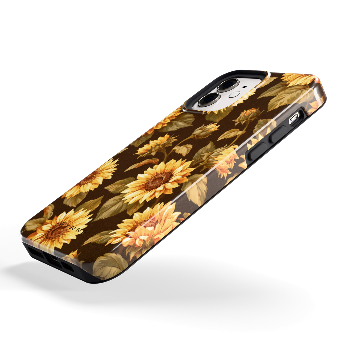Gouden Zonnebloemen hoesje voor iPhone 12, schuin